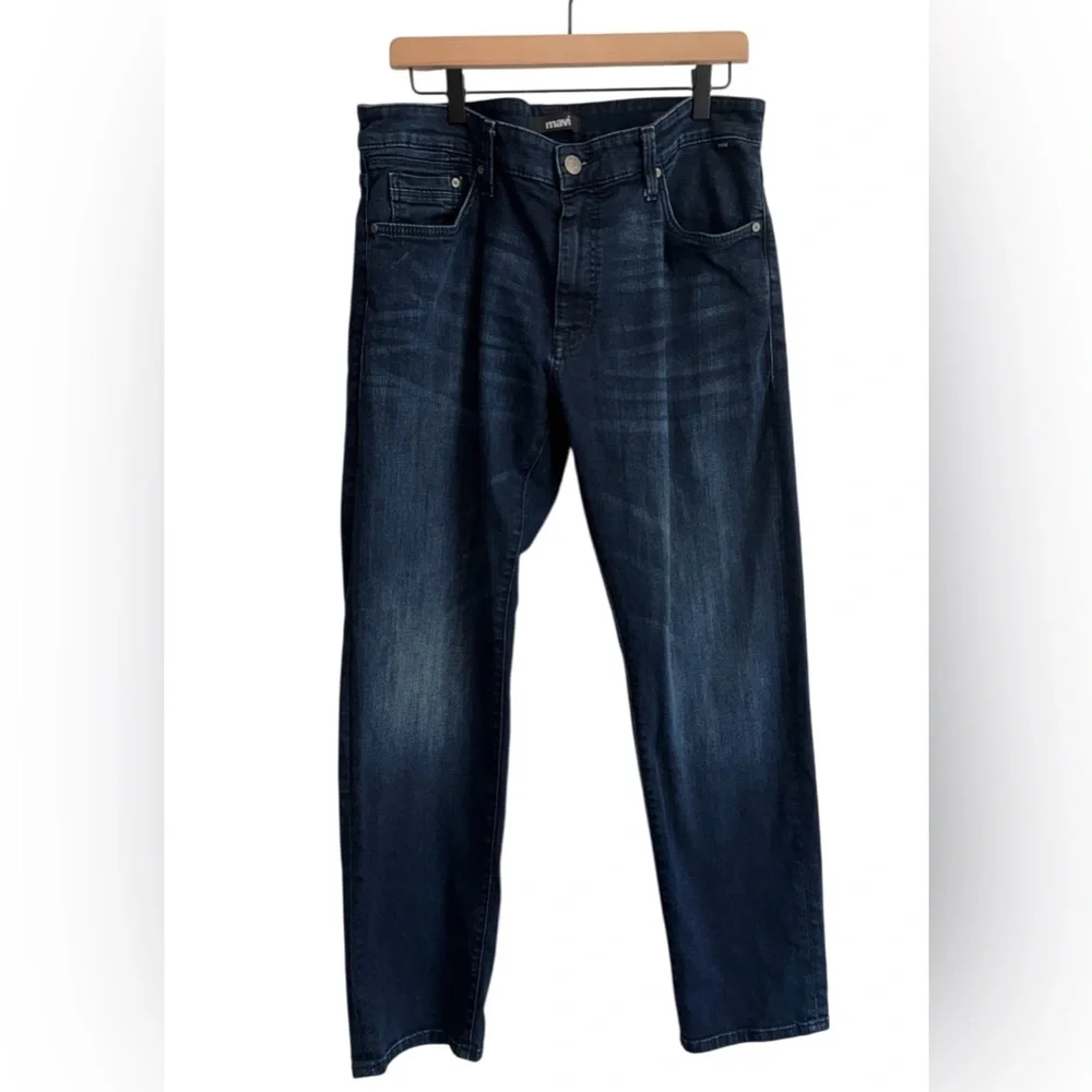 Mavi Mens Jeans 36x30 Blue Marcus‎ Slim Straight Stretch Comfort Whiskered